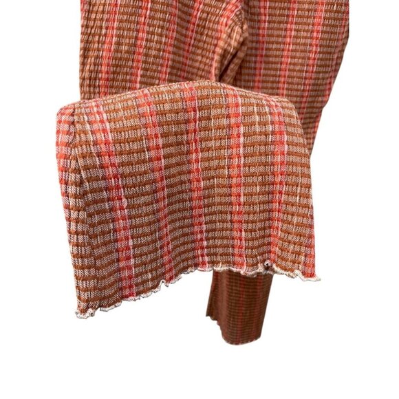 FREE PEOPLE Orange Brown Plaid Retro Pants Wide-leg Size Small - Picture 7 of 10